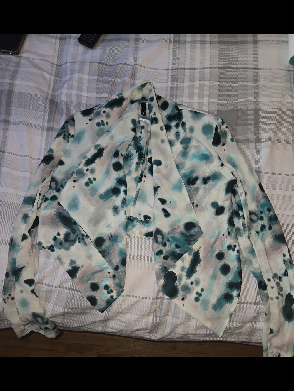 H&M Teal, Cream & Black Watercolor Open Blazer